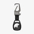 AMP01565 - AirTag Case Rugged Armor showing the front and side with carabiner opened